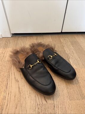 Gucci Leather Fur-Lined Slip-On Loafers